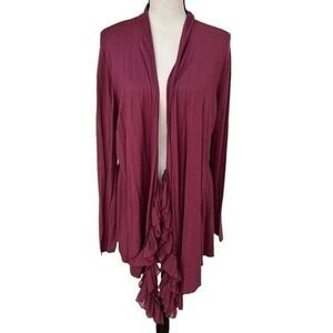 Soft Surroundings pink cotton blend open ruffled trim front cardigan size M.